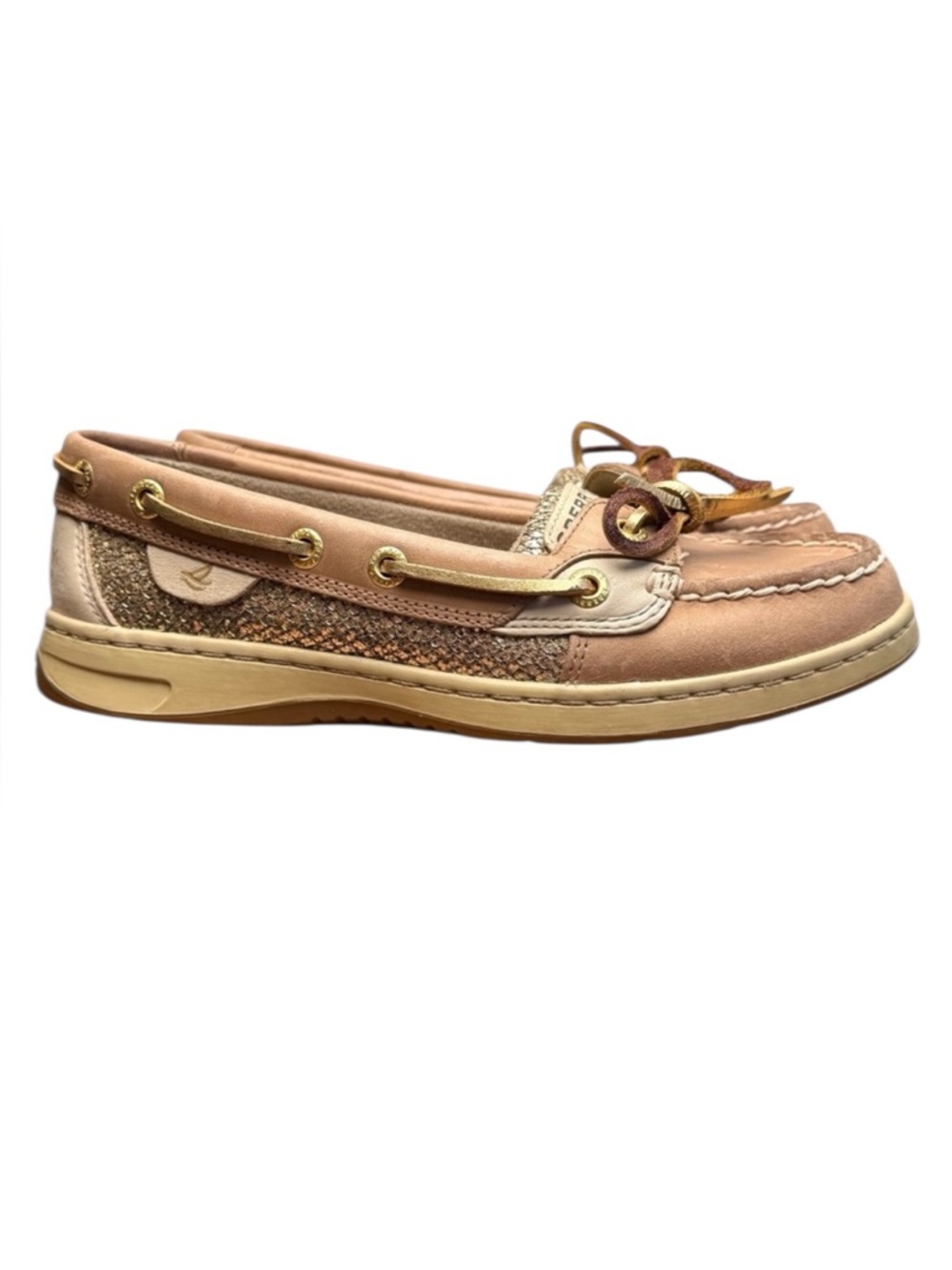 Sperry Top-Sider Women's Tan Boat Shoes Leather With Gold Sparkles Size 5M